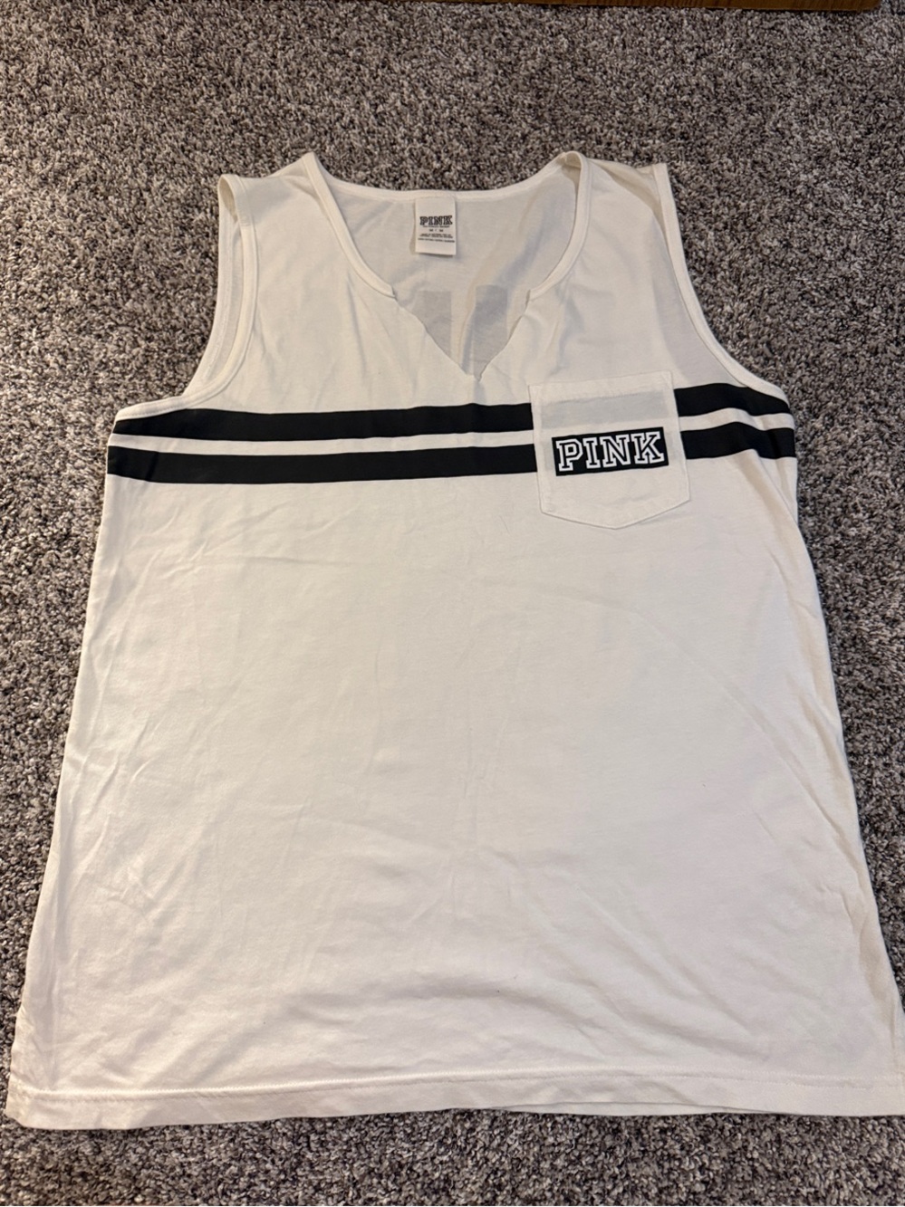 PINK Victoria's Secret White Tank Top with Black Stripes